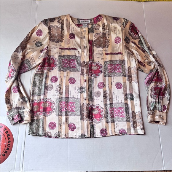 Martinique vintage Women's Sz 10 Button Up Blouse Cream Green Orange - Picture 10 of 16